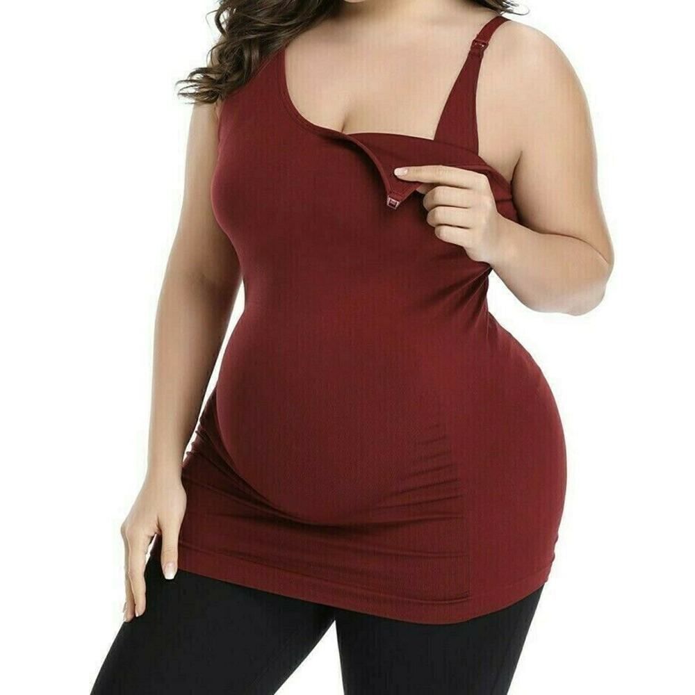 HOFISH Maternity & Nursing Cami Tank Top Adjustable Straps Stretch Lounge M